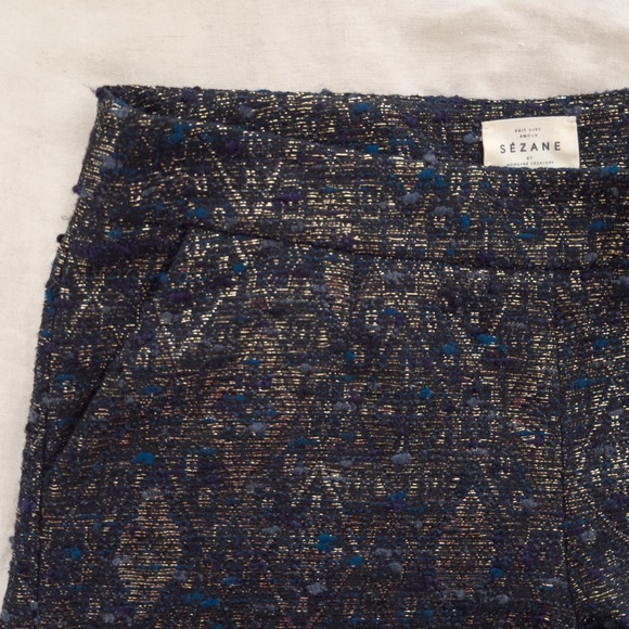 🇫🇷SEZANE | Jacquard Tweed Party Shorts | Blue Gold Sparkle | FR 38 US 6 - Picture 5 of 5